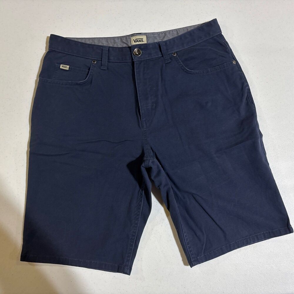 Vans Mens Size 32 Blue Chino Shorts Flat Front Casual Pockets 10" Inseam Skate